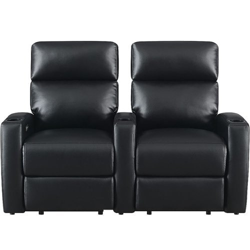 RowOne - Galaxy II:  Straight 2-Chair Leatheraire Power Recline Home Theater Seating - Black