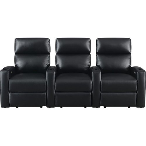 RowOne - Galaxy II:  Straight 3-Chair Leatheraire Power Recline Home Theater Seating - Black