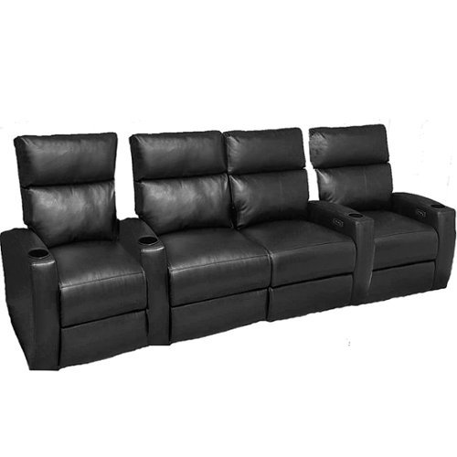 RowOne - Galaxy II:  Straight 4-Chair Row Leatheraire with Loveseat Power Recline Home Theater Seating - Black
