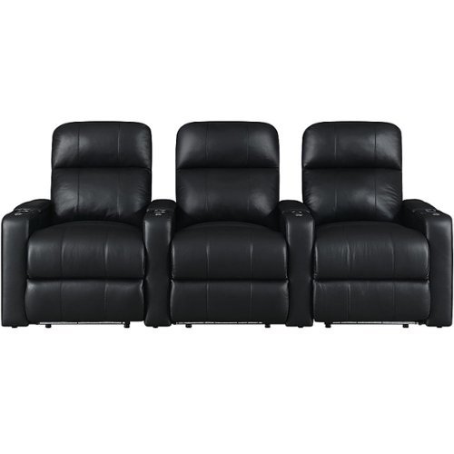 RowOne - Prestige Straight 3-Chair Leather Power Recline Home Theater Seating - Black