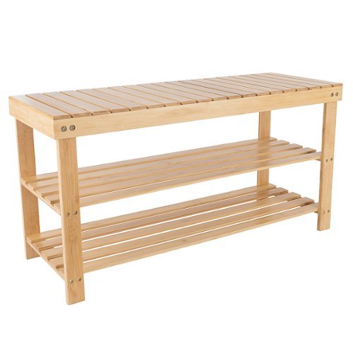 Hastings Home - Shoe Rack Bench with 2 Shelves-Eco-Friendly Natural Wood Seat Storage and Organization - Bamboo-Alt_View_Standard_17 