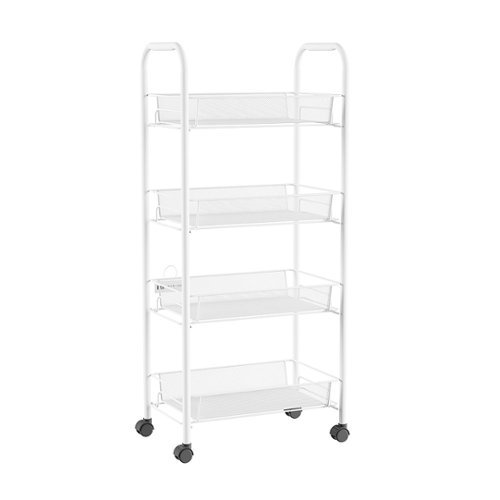 Hastings Home - 4-Tiered Narrow Rolling Storage Shelves - Mobile Space Saving Utility Organizer Cart - White-Alt_View_Standard_18 