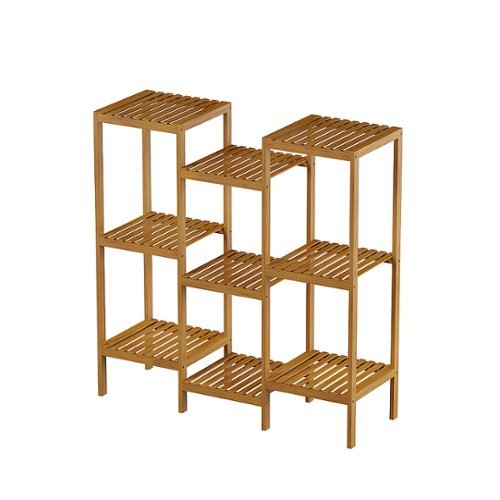 Nature Spring - Multi-Level Plant Stand-Freestanding 9 Shelf Bamboo Storage Rack-Indoor/Outdoor Shelving Unit - Natural Wood-Alt_View_Standard_17 