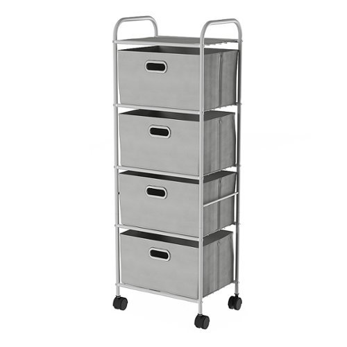 Hastings Home - 4 Drawer Rolling Storage Cart on Wheels– Portable Metal Storage Organizer with Fabric Bins - Gray and Silver-Alt_View_Standard_16 
