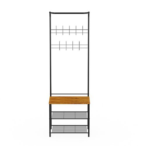 Hastings Home - Entryway Storage Rack- Metal Hall Tree with Bench, Coat Hooks & Shoe Storage- Rustic Farmhouse Design Mudroom Furniture - Black and Bamboo-Alt_View_Standard_18 