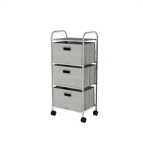 Hastings Home - 3 Drawer Rolling Storage Cart on Wheels– Portable Metal Storage Organizer with Fabric Bins - Gray and Silver-Alt_View_Standard_16 