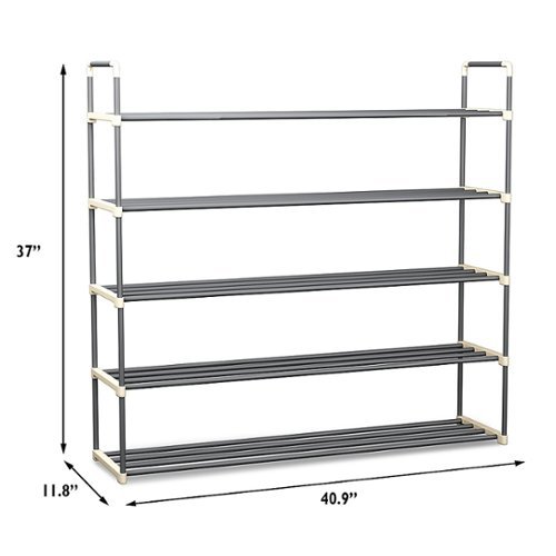 Hastings Home - Shoe Storage Rack – 5-Tier Shoe Organizer for Closet, Entryway – Shoe Shelf Holds 30 Pair Sneakers, Heels, Boots - Gray-Alt_View_Standard_18 