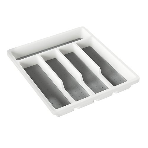 Hastings Home - Silverware Organizer – 5 Compartment Plastic Flatware, Cutlery and Utensil Drawer Storage - White and Gray-Alt_View_Standard_15 