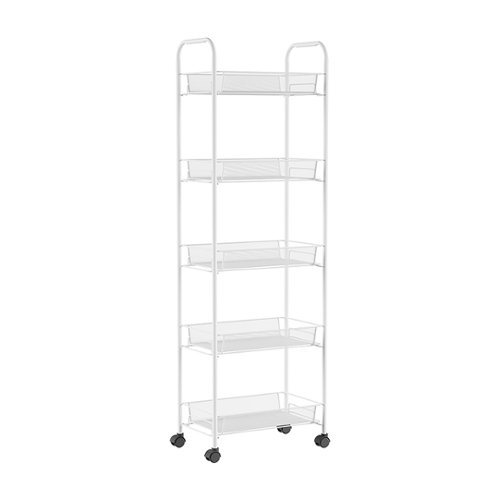 Hastings Home - 5-Tiered Narrow Rolling Storage Shelves - Mobile Space Saving Utility Organizer Cart - White-Alt_View_Standard_18 