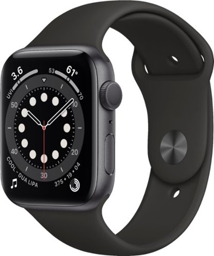 Geek Squad Certified Refurbished Apple Watch Series 6 (GPS) 44mm Aluminum Case with Black Sport Band - Space Gray