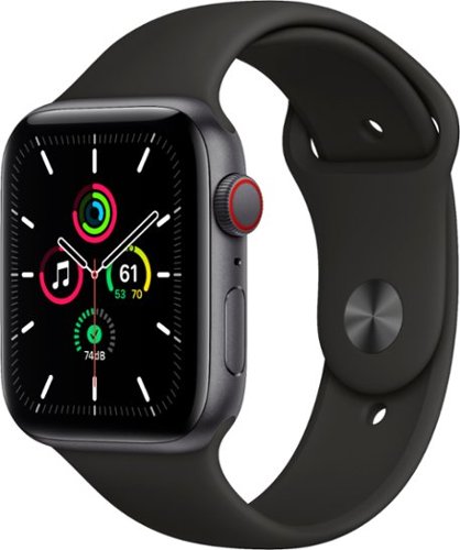 Geek Squad Certified Refurbished Apple Watch SE (GPS + Cellular) 44mm Space Gray Aluminum Case with Black Sport Band - Space Gray