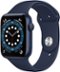 Geek Squad Certified Refurbished Apple Watch Series 6 (GPS) 44mm Aluminum Case with Deep Navy Sport Band - Blue - (2020)-Front_Standard