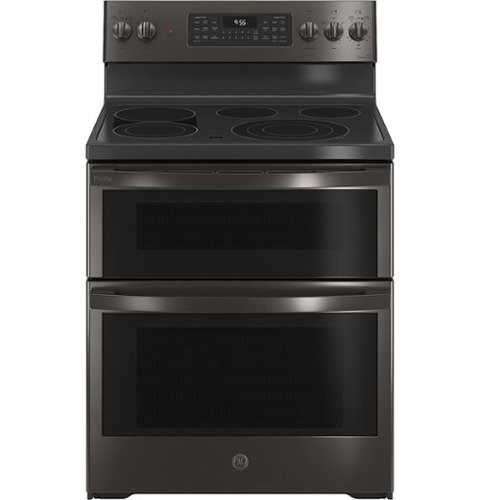 GE Profile - 6.6 Cu. Ft. Freestanding Double Oven Electric True Convection Range with No Preheat Air Fry and Wi-Fi - Black Stainless Steel
