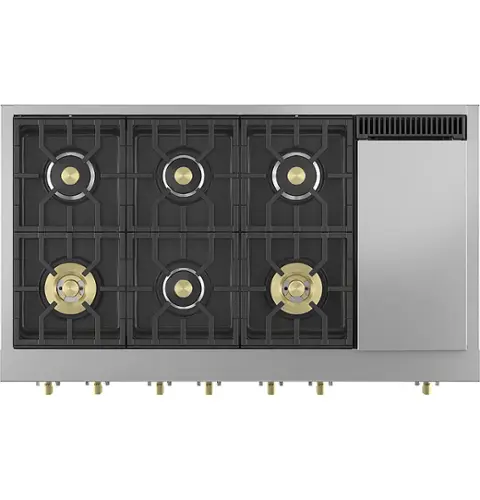 Front. Monogram - 48" Built-In Gas Cooktop with 6 Burners - Stainless Steel.