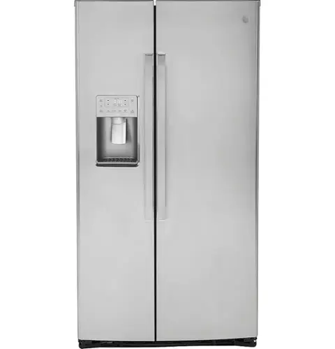 Front. GE Profile - 21.9 Cu. Ft. Side-by-Side Counter-Depth Refrigerator with LED Lighting - Stainless Steel.