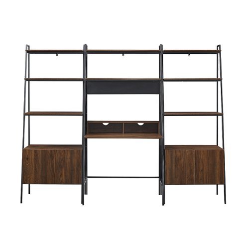 Walker Edison - 3 Piece Metal & Wood Ladder Desk and Storage Shelves - Dark Walnut