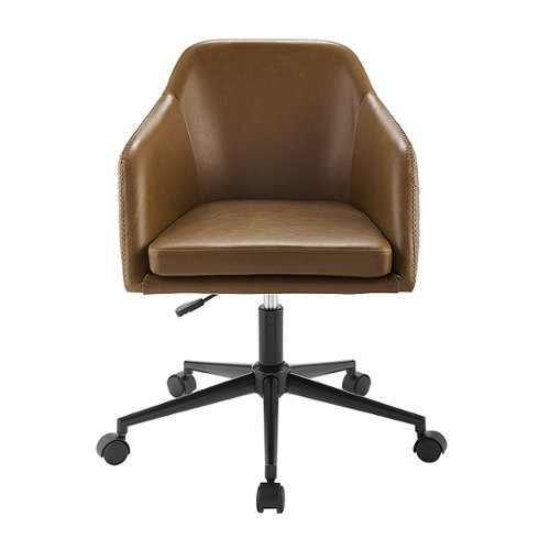 Walker Edison - Modern Upholstered Barrel Swivel Office Chair - Whiskey Brown