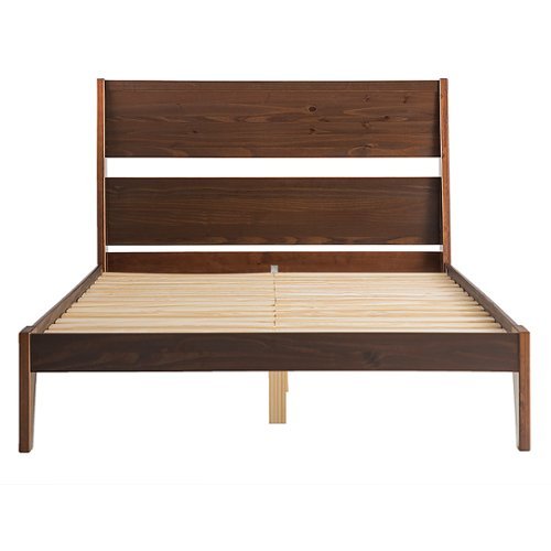 Walker Edison - Mid Century Modern Queen Size Solid Wood Bed - Walnut