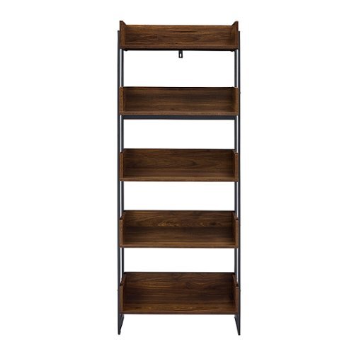 Walker Edison - Morty 64" Metal and Wood 5 Shelf Bookshelf - Dark Walnut