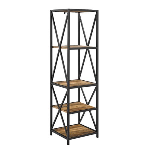 Walker Edison - 3-Piece Industrial Bookcase Set - Rustic Oak-Front_Standard 