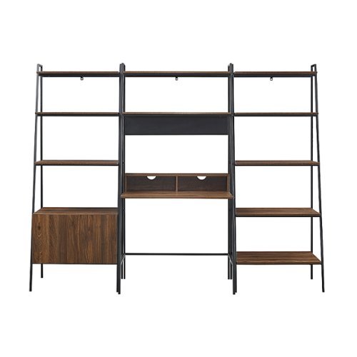 Walker Edison - 3 Piece Metal & Wood Ladder Desk, Ladder Shelf and Storage Shelf - Dark Walnut