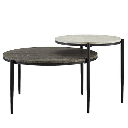 Walker Edison - Ella Round Tiered Two-Tone Coffee Table - Faux Light Grey Marble/Cerused Ash