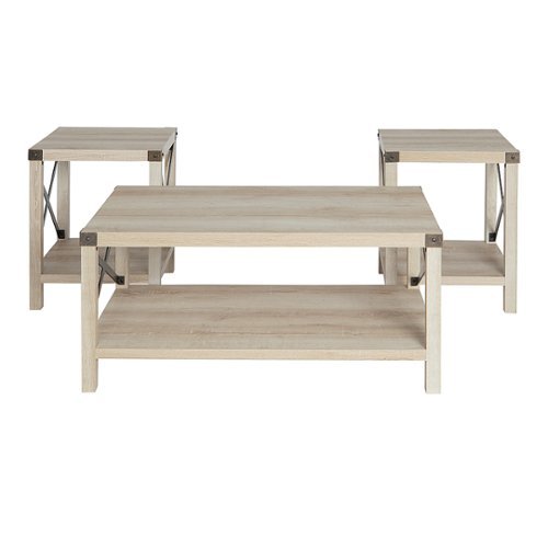 Walker Edison - 3-Piece Rustic Wood and Metal Accent Table Set - White Oak/Bronze/Black-Front_Standard 