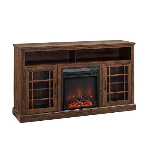 Walker Edison - Traditional Tall Glass Two Door Soundbar Storage Fireplace TV Stand for Most TVs up to 65" - Dark Walnut