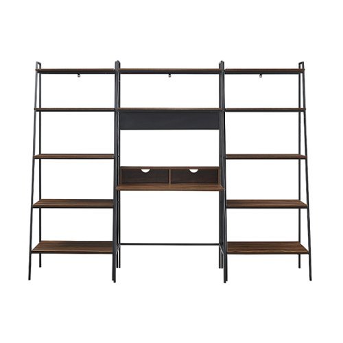 Walker Edison - Arlo 3-Piece Metal and Wood Ladder Desk and Shelf Set - Dark Walnut