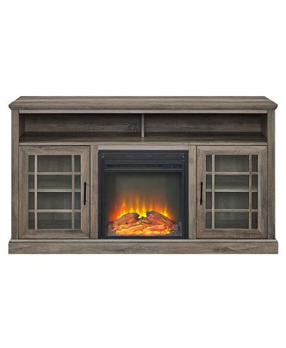 

Walker Edison - Traditional 58" Tall Glass Two Door Soundbar Storage Fireplace TV Stand for Most TVs up to 65" - Grey Wash