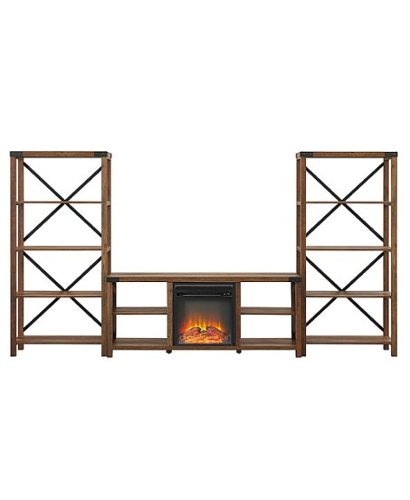Walker Edison - 3-PC Farmhouse Fireplace Entertainment Center TV Stand for Most TVs up to 65" - Rustic Oak