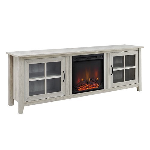 Walker Edison - Traditional Glass Door Cabinet Fireplace TV Stand for Most TVs up to 85" - Birch