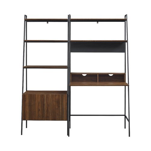 Walker Edison - 2 Piece Metal & Wood Ladder Desk and Storage Shelf - Dark Walnut