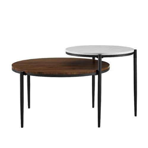 Walker Edison - Ella Round Tiered Two-Tone Coffee Table - Faux White Marble/Dark Walnut
