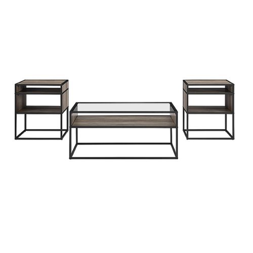 Walker Edison - 3-Piece Metal and Glass Accent Table Set - Grey Wash
