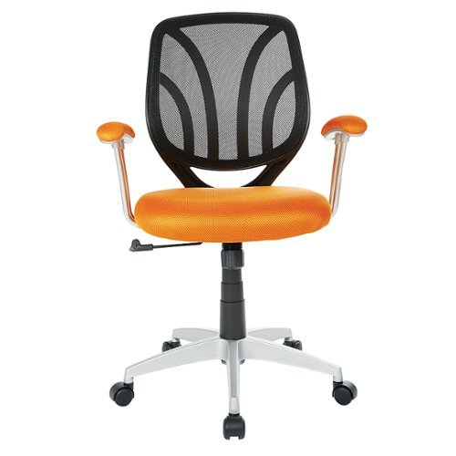 OSP Home Furnishings - Screen Back Chair with Mesh Fabric and Silver Coated Arms and Base - Orange