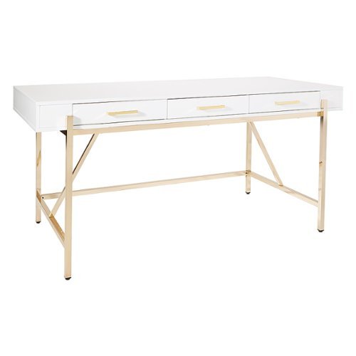 OSP Home Furnishings - Broadway Desk with White Gloss and Gold Plated Finish - White/Gold