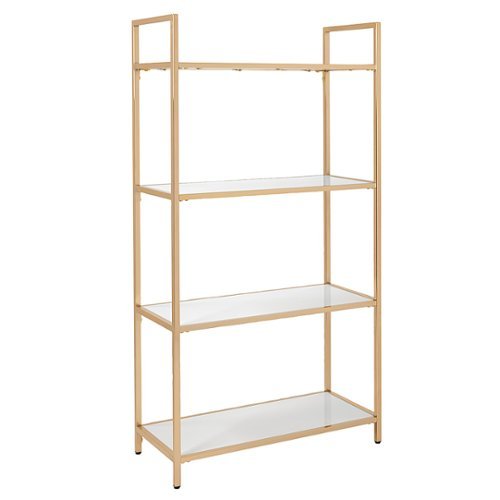 OSP Home Furnishings - Alios Bookcase in White Gloss finish with Gold Chrome Plated Base - White/Gold