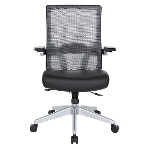 Office Star Products - Manager's Chair with Breathable Mesh Back and Black Bonded Leather Padded Seat with a Silver Base. - Black / Silver