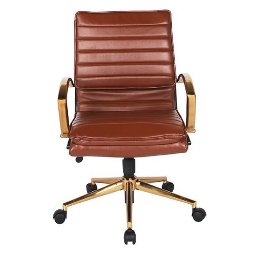 OSP Home Furnishings - Mid-Back Faux Leather Chair with Gold Finish in Faux Leather - Saddle