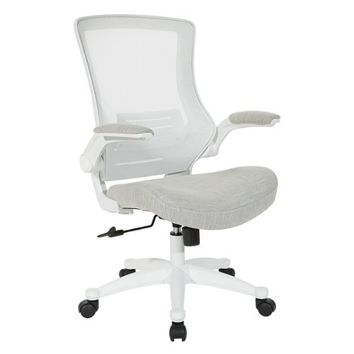 Office Star Products - White Screen Back Manager's Chair in Fabric and PU Arms Pads - Linen Stone