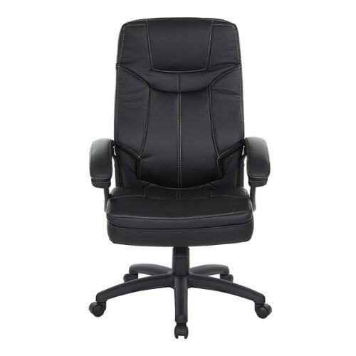 Office Star Products - Executive Faux Leather High Back Chair with Contrast Stitching - Black
