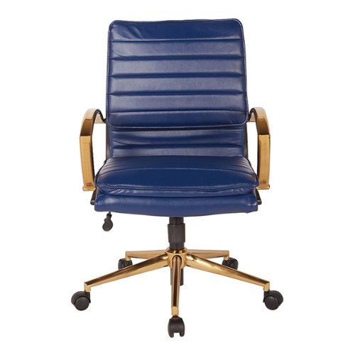 OSP Home Furnishings - Mid-Back Faux Leather Chair with Gold Finish in Faux Leather - Navy