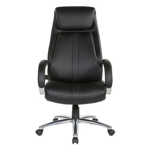 Office Star Products - Bonded Leather Executive Chair with Padded Polished Aluminum Arms and Chrome Base - Black