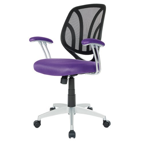 OSP Home Furnishings - Screen Back Chair with Mesh Fabric and Silver Coated Arms and Base - Purple