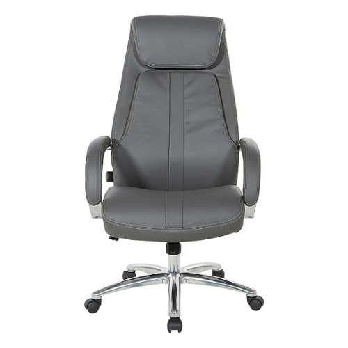 Office Star Products - Bonded Leather Executive Chair with Padded Polished Aluminum Arms and Chrome Base - Grey
