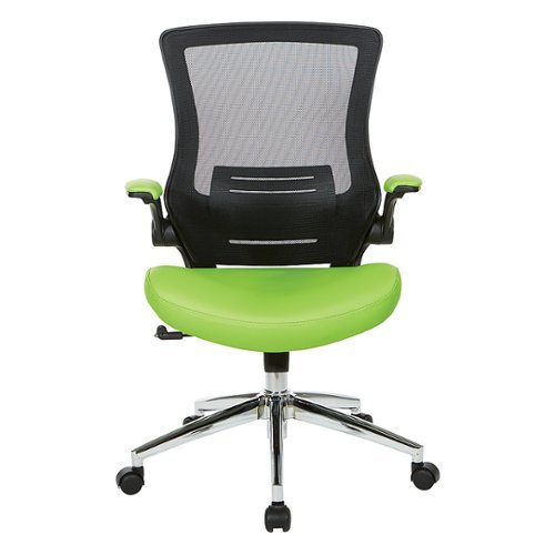 Office Star Products - Black Screen Back Manager's Chair with Faux Leather Seat and Padded Flip Arms with Silver Accents - Green