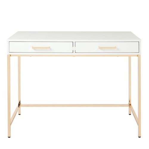 OSP Home Furnishings - Alios Desk with White Gloss Finish and Gold Chrome Plated Base - White/Gold
