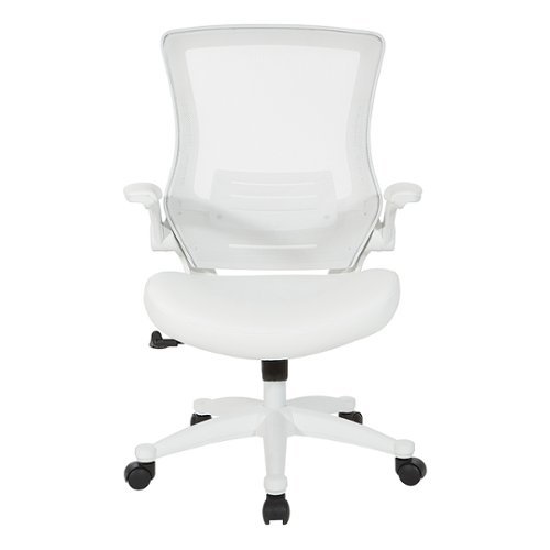Office Star Products - Screen Back Manager's Chair in Faux Leather and PU Arms Pads - White
