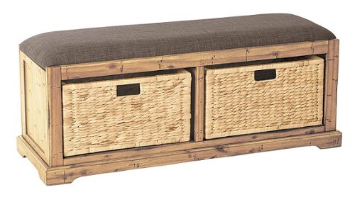 OSP Home Furnishings - Sheridan Storage Bench in Finish with Latte Fabric Assembled - Distressed Toffee